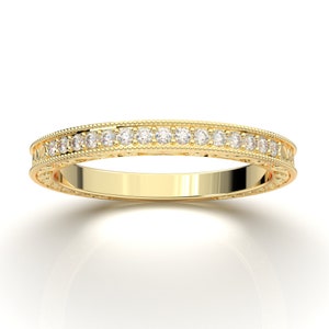 Filigree Band Yellow Gold Vintage Band Milgrain Band Stackable Wedding Band Diamond Band Prong Band Engagement Band Anniversary Band New 14K