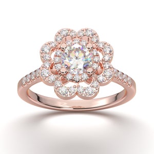 Rose Gold Verlobungsring, Klassischer Ring, Moissanite Verlobungsring, Natürlicher Diamant Ring, Vintage Ehering, Brautring, Versprechen Ring Bild 1