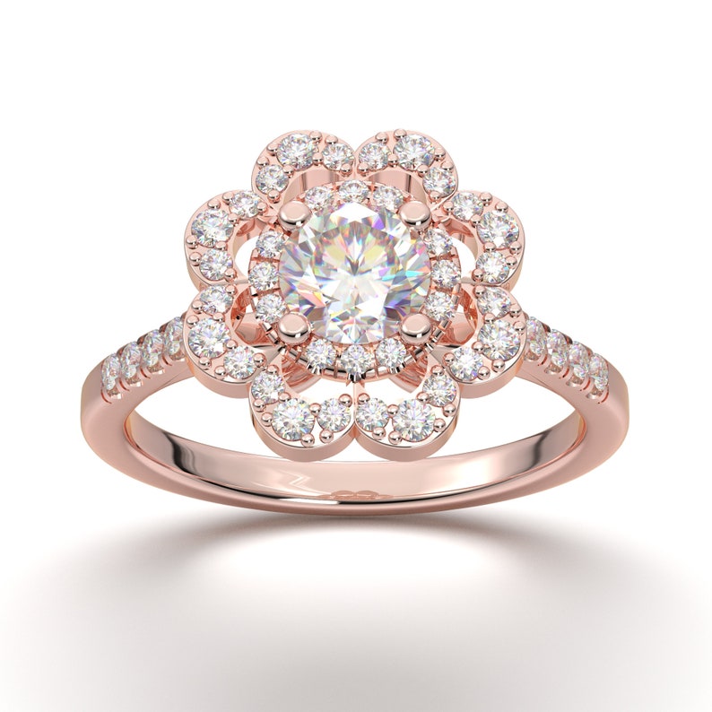 Rose Gold Verlobungsring, Klassischer Ring, Moissanite Verlobungsring, Natürlicher Diamant Ring, Vintage Ehering, Brautring, Versprechen Ring Bild 1