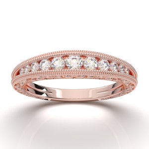 Art Deco Band Rose Gold Vintage Band Milgrain Band Filigree Band Stackable Wedding Band Channel Band Engagement Band Anniversary Band 14K