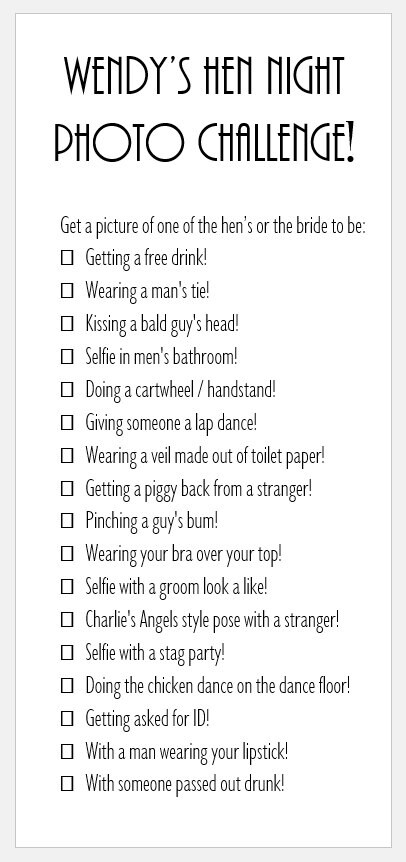 Hen Night Party Photo Challenge Game Cards Girls Night Out | Etsy UK