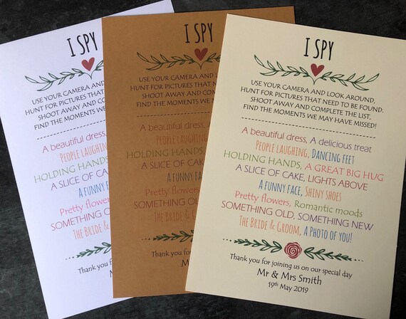 Wedding games favours PERSONALISED A5 Wedding Day Dares Cards