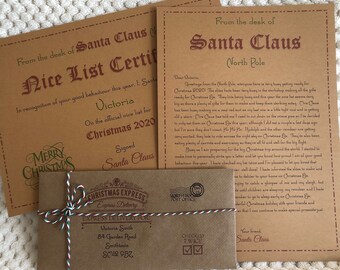 Personalised Vintage Letter From Santa Father Christmas & Nice List Certificate