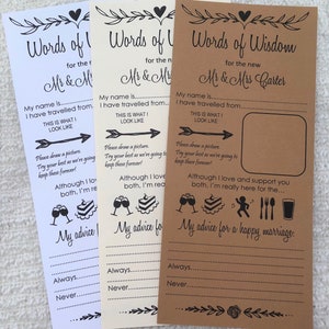 Wedding Words of Wisdom Card Scrolls Advice Bride & Groom Wedding Favour (W101)