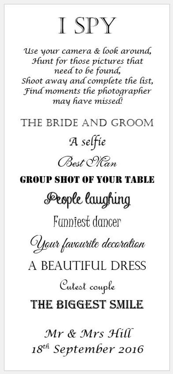 Poster Black And White I Spy Take A Photo Personalised Wedding Sign