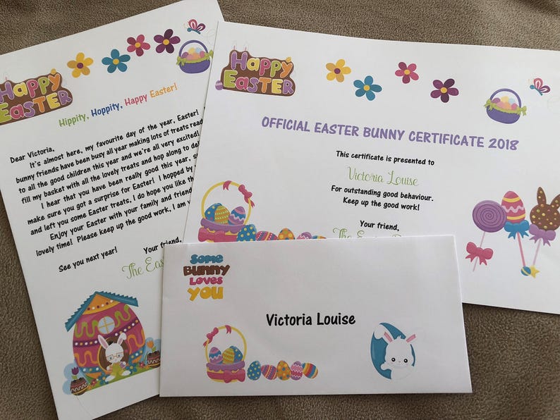 Personalised Letter from the Easter Bunny Rabbit and Certificate image 1