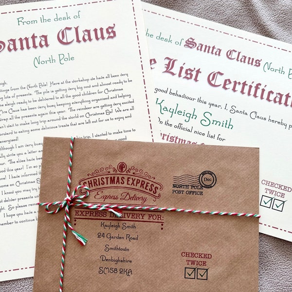 Personalised Vintage Letter From Santa Father Christmas & Nice List Certificate Stocking Filler