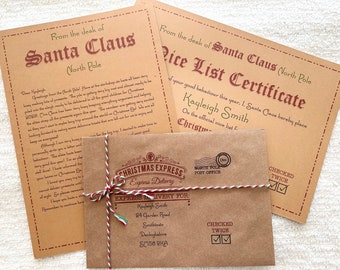 Personalised Vintage Letter From Santa Father Christmas & Nice List Certificate