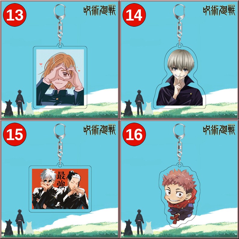 Set of 2pcs Jujutsu Kaisen \u546a\u8853\u5efb\u6226 \u3058\u3085\u3058\u3085\u3064\u304b\u3044\u305b\u3093 Acrylic Keychain Charms Cartoon Anime Game Panda Satoru Gojo Akari Nitta Itadori Megumi Fushiguro