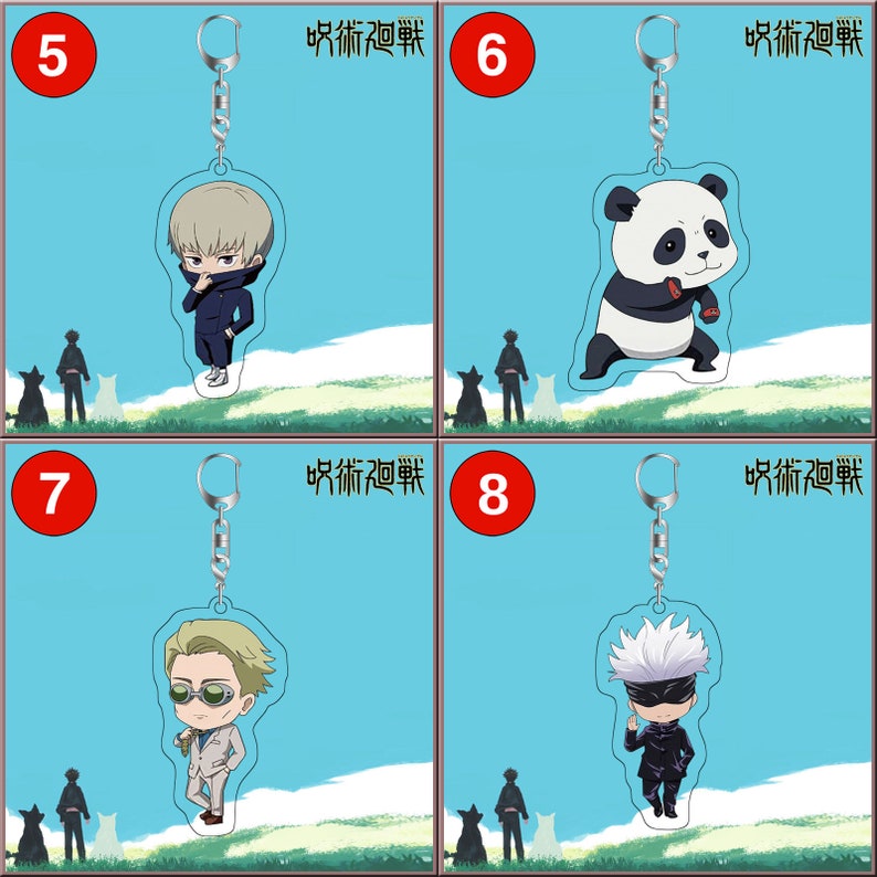 Set of 2pcs Jujutsu Kaisen \u546a\u8853\u5efb\u6226 \u3058\u3085\u3058\u3085\u3064\u304b\u3044\u305b\u3093 Acrylic Keychain Charms Cartoon Anime Game Panda Satoru Gojo Akari Nitta Itadori Megumi Fushiguro