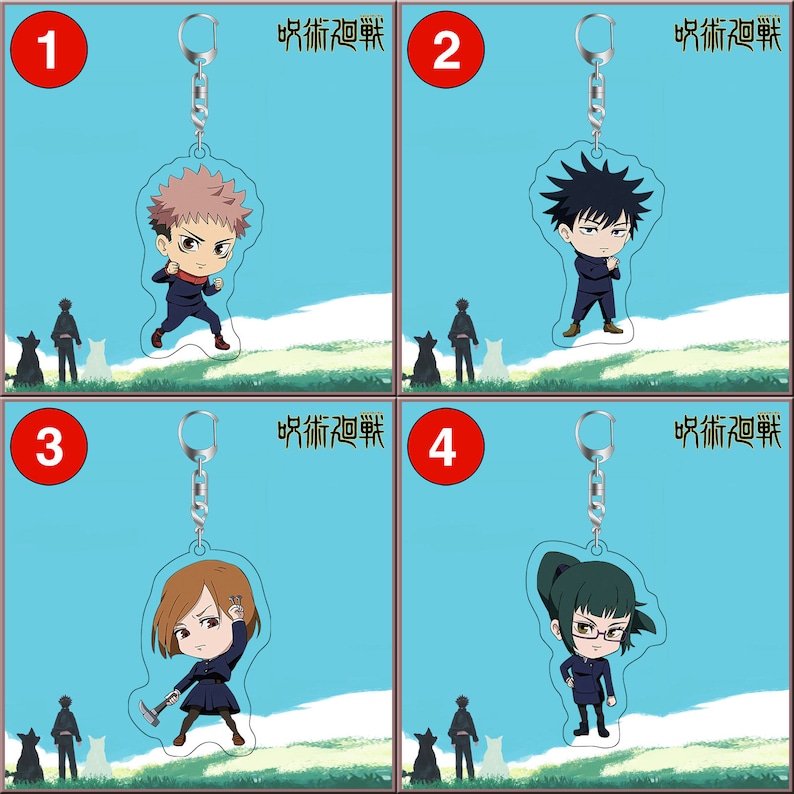 Set of 2pcs Jujutsu Kaisen \u546a\u8853\u5efb\u6226 \u3058\u3085\u3058\u3085\u3064\u304b\u3044\u305b\u3093 Acrylic Keychain Charms Cartoon Anime Game Panda Satoru Gojo Akari Nitta Itadori Megumi Fushiguro