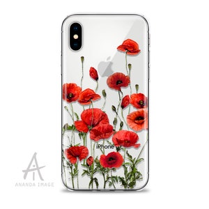 Red Poppies Clear case with Plants Design for iPhone, Samsung Galaxy and Huawei   T-194