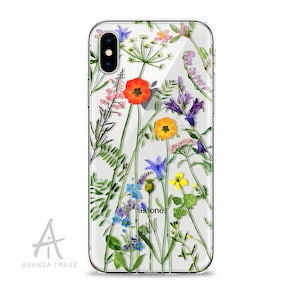 Wild Flowers and Plants Watercolor Clear Case with Design for iPhone, Samsung, Huawei   144