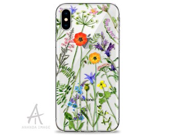 Wild Flowers and Plants Watercolor Clear Case with Design for iPhone, Samsung, Huawei   144