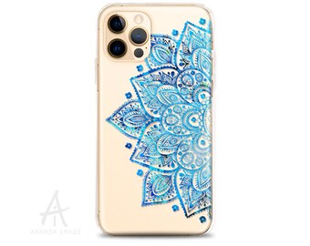 Blue Marble Mandala Clear Hybrid case for iPhone 14/13Pro/12Pro Max/12 Mini/11/11Pro/11Pro Max/X/Xs/XsMax....  h124