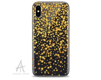 Golden stars Clear Case with Design for iPhone, Samsung Galaxy and Huawei  T-278