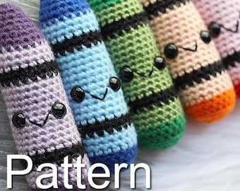 Happy Crayon Crochet Pattern, Amigurumi Crayons, Amigurumi Pattern, Crochet Crayon, Crochet Pattern, Back to School Crochet, Teacher Crochet