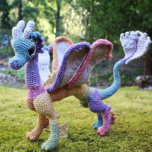 Ready to Ship -- Swamp Dragon, Dragon, Plush Dragon, Crochet Dragon, Dragonfly Dragon, Rainbow Dragon