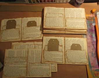 Set of four (4) book page pockets; text pages for journals, text pages with pockets, pockets for tags