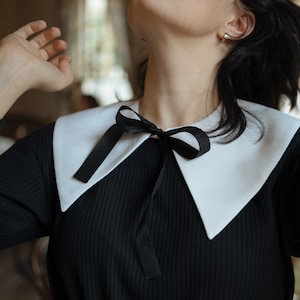 Peter Pan Detachable Satin Collar with ties on a front