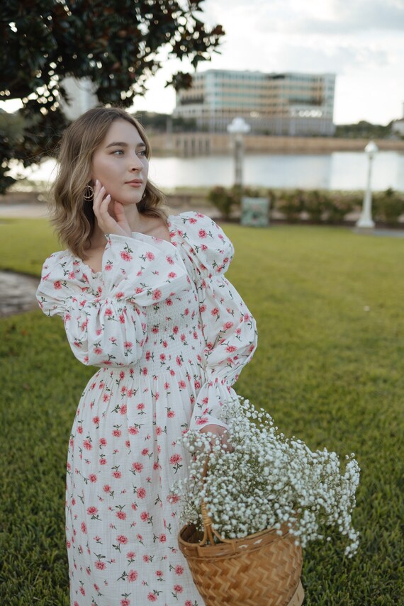 princess polly baby blue dress Juliette Cottage Core Muslin Double Gauze Flowery Midi Summer Dress