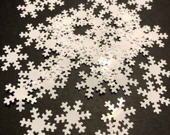 20 large silver snowflake confetti sequins 28 24 mm
