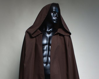 Jedi Robe hooded cloak, Jedi outfit hooded cape, Jedi cloak padawan robes, Brown robe jedi clothing, Adult jedi robe brown cosplay Halloween