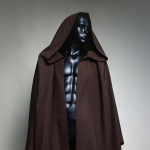 Jedi Robe hooded cloak, Jedi outfit hooded cape, Jedi cloak padawan robes, Brown robe jedi clothing, Adult jedi robe brown cosplay Halloween image 1