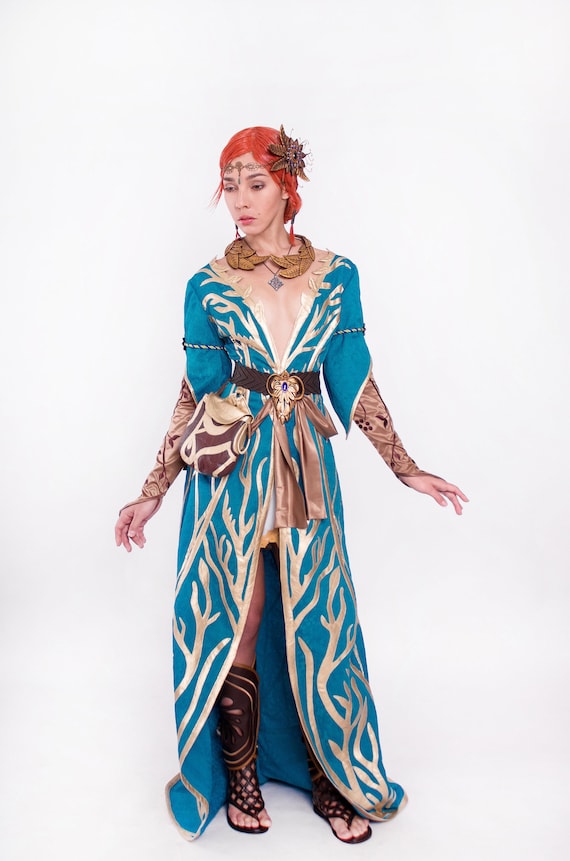 triss merigold green dress Triss Merigold Cosplay Outfit: Halloween Witcher Women Costume