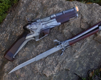 Dishonored 2 Corvo Attano weapons props, pistol and dagger, Dishonoured Pc Game series steampunk prop, Corvo Attano Halloween prop