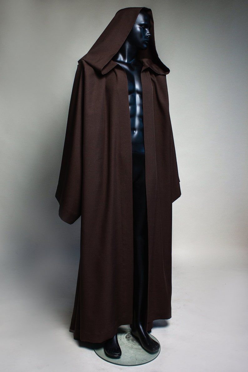 Jedi Robe hooded cloak, Jedi outfit hooded cape, Jedi cloak padawan robes, Brown robe jedi clothing, Adult jedi robe brown cosplay Halloween image 2