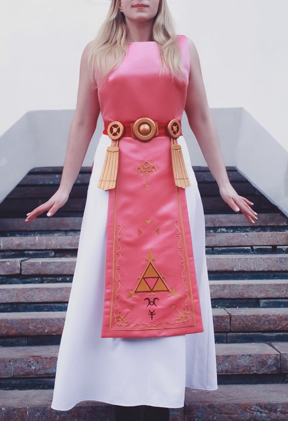Princess Zelda Cosplay Tunic Apron Costume Legend of Zelda Cosplay Outfit Pink Zelda Dress With Belt Female Halloween Costume Idea Etsy
