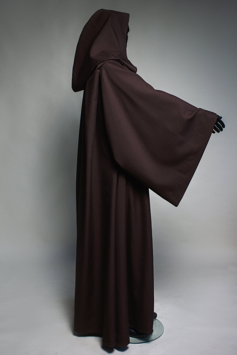 Jedi Robe hooded cloak, Jedi outfit hooded cape, Jedi cloak padawan robes, Brown robe jedi clothing, Adult jedi robe brown cosplay Halloween image 3