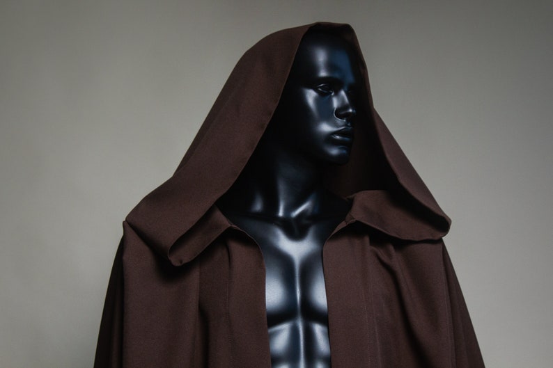 Jedi Robe hooded cloak, Jedi outfit hooded cape, Jedi cloak padawan robes, Brown robe jedi clothing, Adult jedi robe brown cosplay Halloween image 6