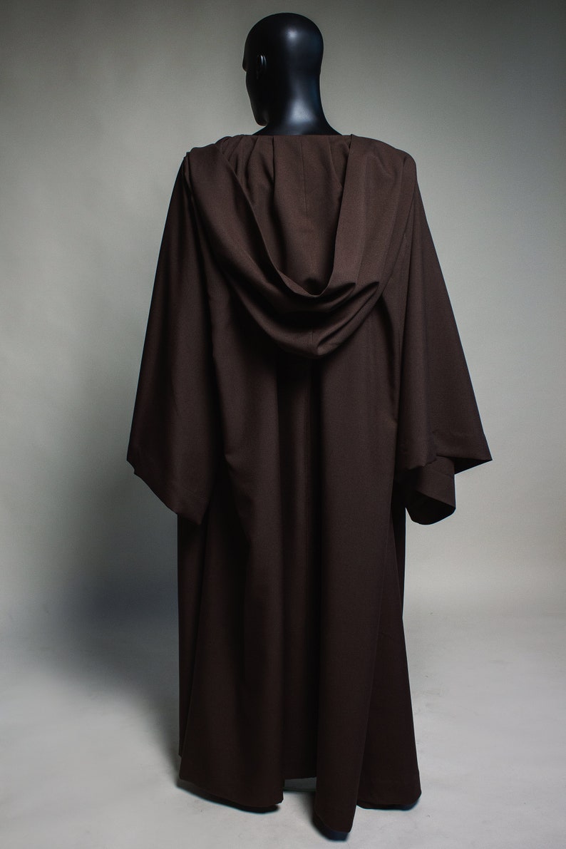 Jedi Robe hooded cloak, Jedi outfit hooded cape, Jedi cloak padawan robes, Brown robe jedi clothing, Adult jedi robe brown cosplay Halloween image 5