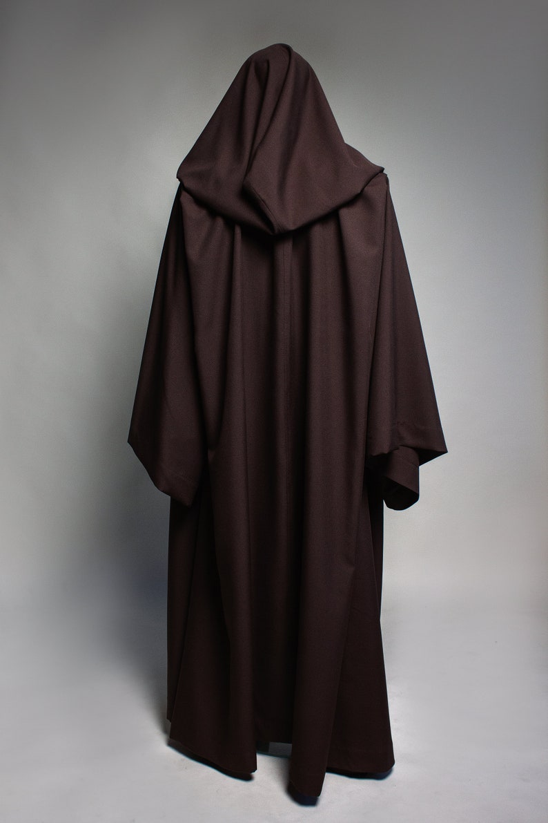 Jedi Robe hooded cloak, Jedi outfit hooded cape, Jedi cloak padawan robes, Brown robe jedi clothing, Adult jedi robe brown cosplay Halloween image 4