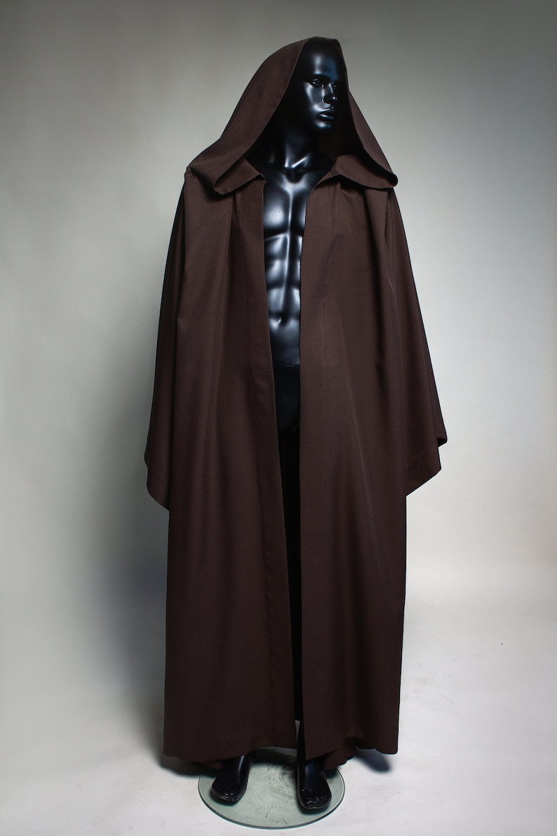 Jedi Robe hooded cloak, Jedi outfit hooded cape, Jedi cloak padawan robes, Brown robe jedi clothing, Adult jedi robe brown cosplay Halloween image 1