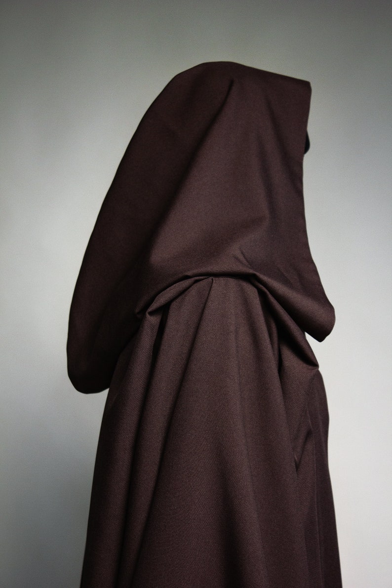 Jedi Robe hooded cloak, Jedi outfit hooded cape, Jedi cloak padawan robes, Brown robe jedi clothing, Adult jedi robe brown cosplay Halloween image 8