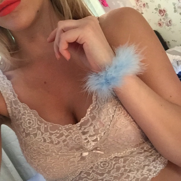 Fluffy feather cuff bracelet