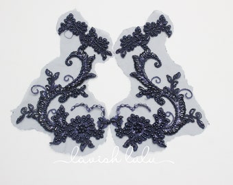 Navy Daisy Paisley Mirroring Pair Appliques