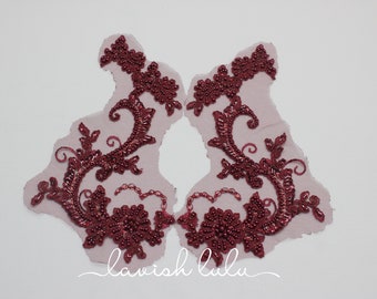 Burgundy Daisy Paisley Mirroring Pair Appliques