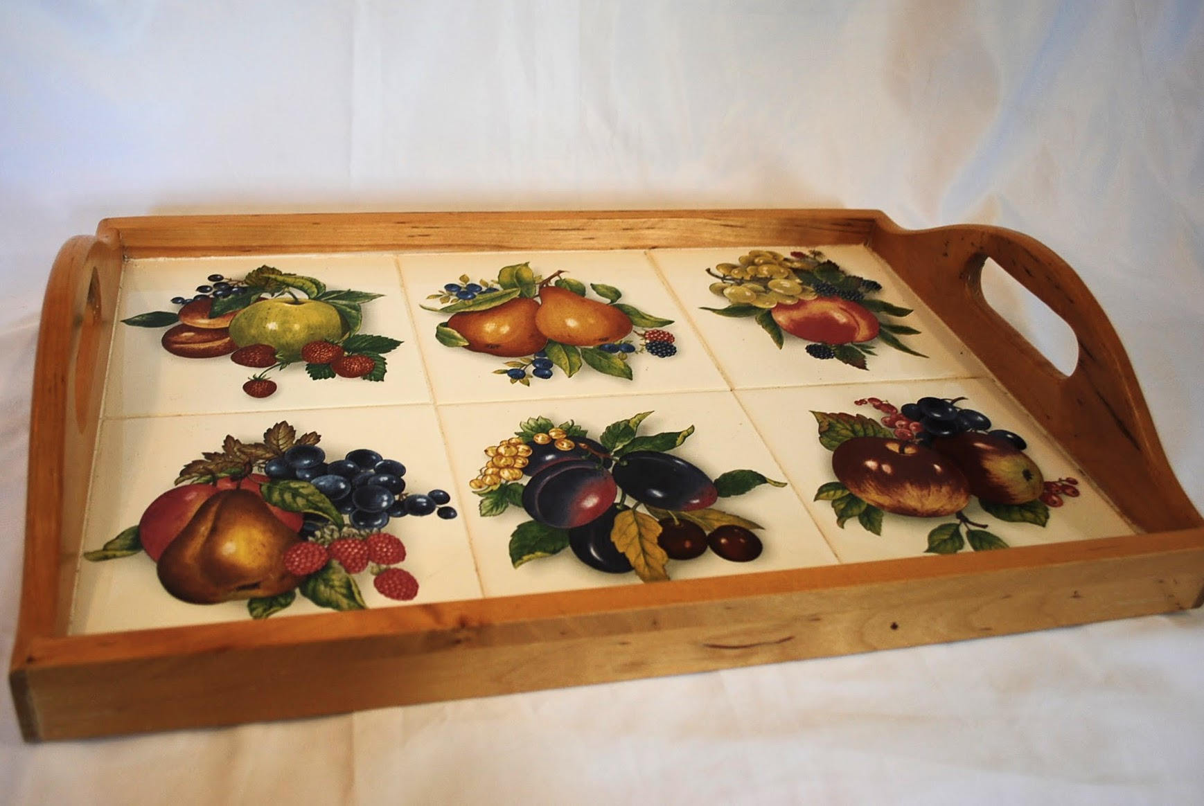 6 Ceramic Tile & Wood Serving Tray With Handles Etsy