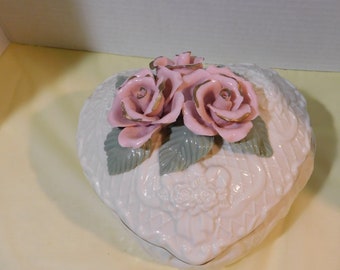 Porcelain Embossed Trinket "Heart Shaped" Dish