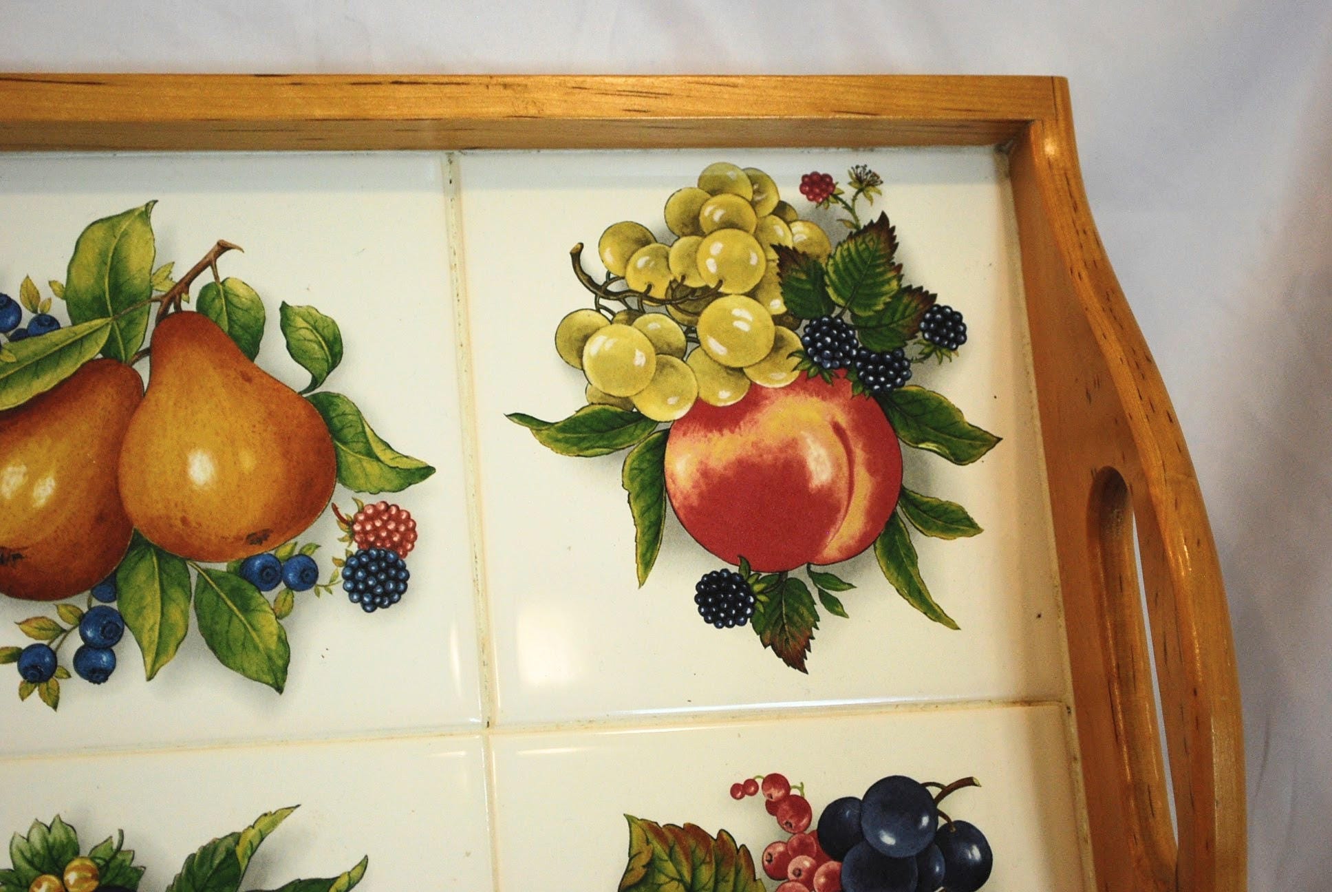 6 Ceramic Tile & Wood Serving Tray With Handles Etsy