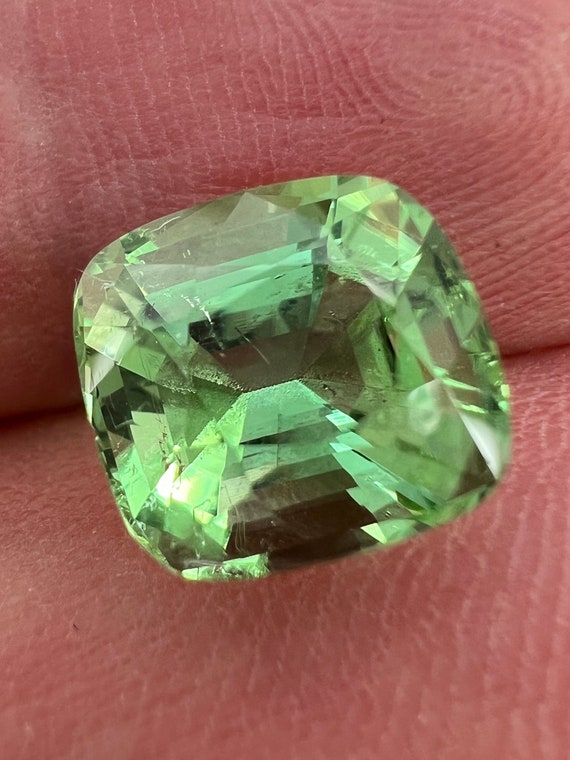 Mint Green Tourmaline. 4.34ct cushion cut, Jaba Mine natural gemstone.