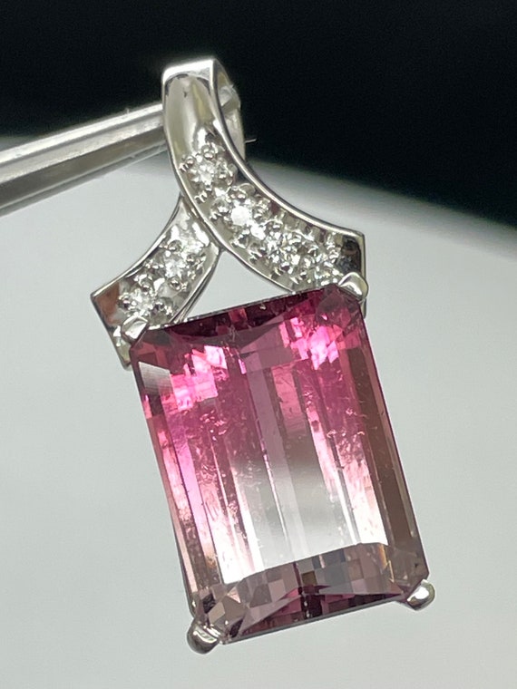 Bi color Tourmaline pendant. 10ct natural gem in 14k white gold. Large old stock Brazilian material.