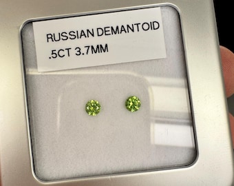 Demantoid Garnet Matched pair. Russian origin, 3.7mm