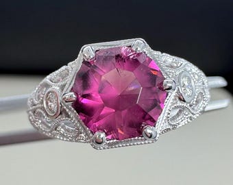 Rubellite Tourmaline in ornate white gold. 14k