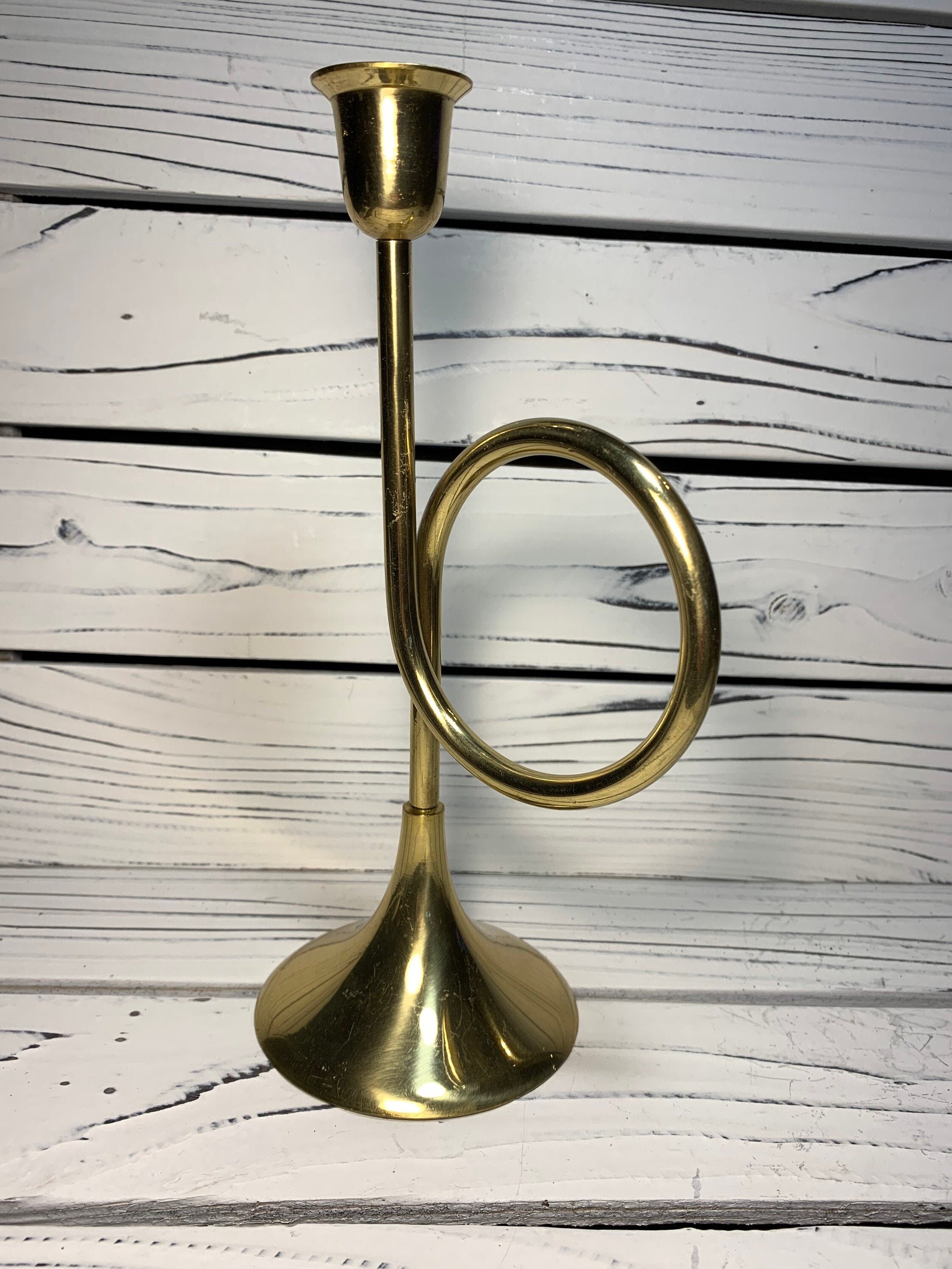 Vintage Brass Horn Candlestick Solid Brass Candle Holder by Etsy