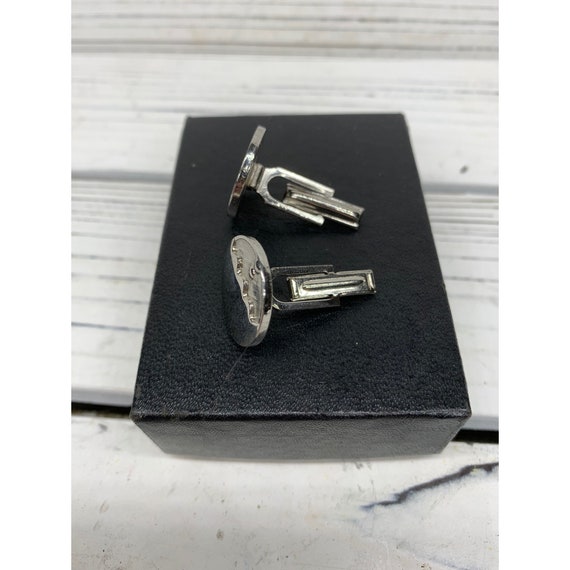 Vintage Mens Cufflinks, Silver Colored Simple Cuf… - image 7
